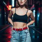 Plus Size Red O-Ring Chain Waist Belt by HarnessClub in vegan leather with metal rings