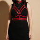 Plus Size Red O-Ring Collar Chest Harness by HarnessClub, vegan leather body accessory