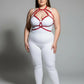 Plus Size Red O-Ring Faux Leather Chest Harness with metal rings