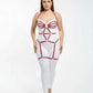 Plus-size red faux-leather garter harness bodysuit with O-ring accents by HarnessClub