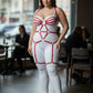 Plus-size red O-ring full-body faux leather garter harness