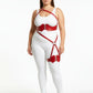 Plus-Size Red One-Shoulder Bustier Harness with Scalloped Thigh Garter, vegan leather, by HarnessClub.