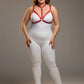 Plus Size Red Ring-Detail Elastic Chest Harness with halter neck straps