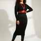 Plus-size red shoulder harness and corset waist set by HarnessClub, vegan leather body accessory.