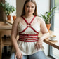 Plus-size red shoulder-strap corset-look leather body accessory by HarnessClub