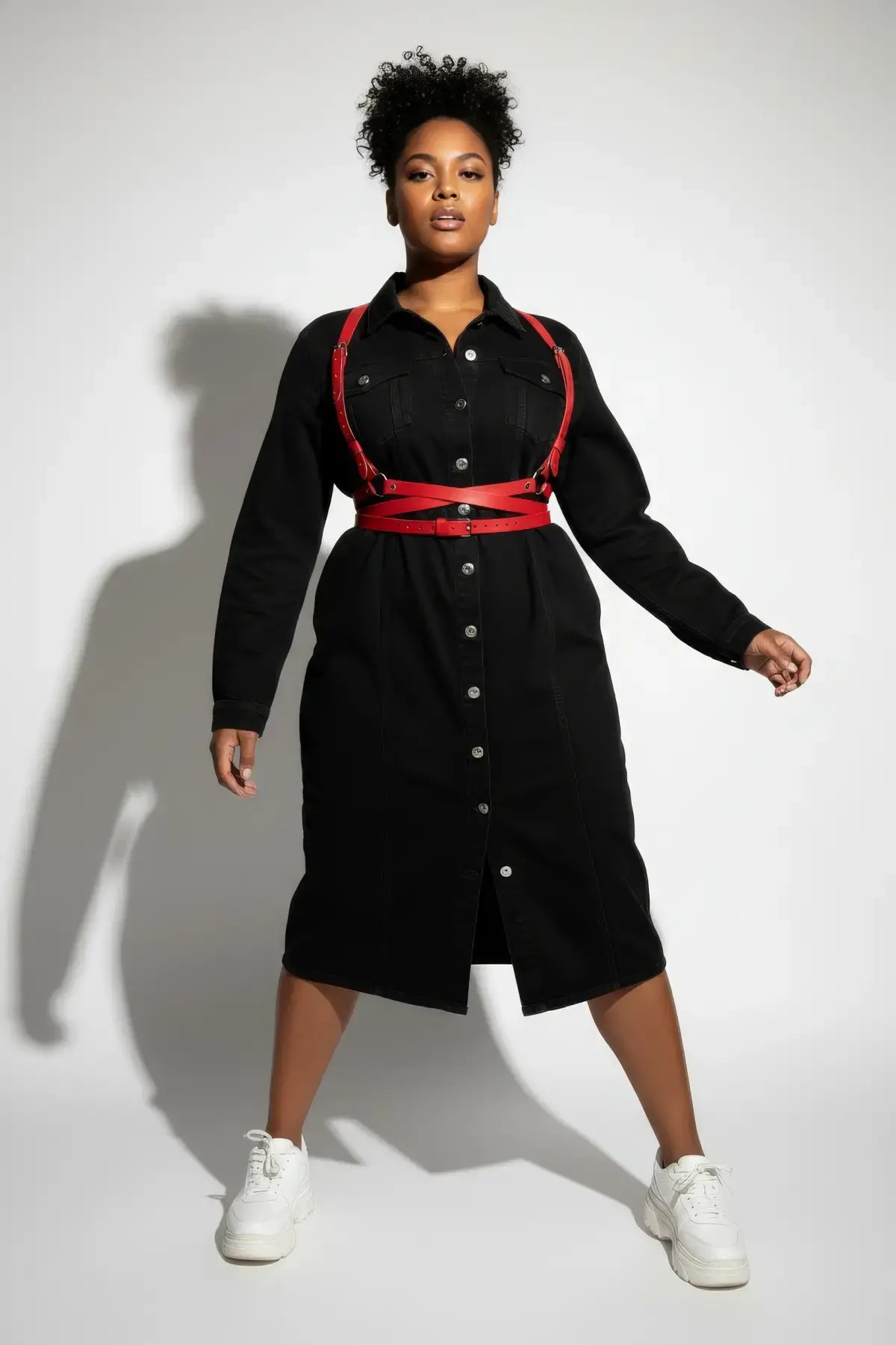 Plus Size Red Shoulder-Strap Wrap Waist Harness by HarnessClub in vegan leather