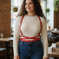Plus-size red vegan-leather waist harness with shoulder straps by HarnessClub