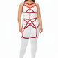 Plus Size Red Star-Web Cage Full Body Harness, vegan leather by HarnessClub, worn over white bodysuit