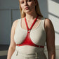 Plus size red studded leather body harness with halter straps by HarnessClub