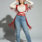 Plus-size red tassel-detail leather body harness by HarnessClub