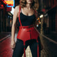 Plus size red tassel suspender corset belt by HarnessClub, vegan leather harness accessory