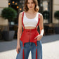 Plus Size Red Tassel Suspender Corset Belt by HarnessClub, vegan leather harness with two tassels and shoulder straps