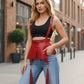 Plus Size Red Tassel Suspender Corset Belt with vegan leather harness by HarnessClub