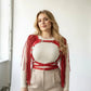 Plus Size Red Tasseled Leather Body Harness by HarnessClub; red leather with long tassels.