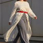 Plus Size Red Thick Chain-Detail Dress Belt by HarnessClub; red leather strap with silver chains draped at the waist