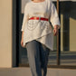 Plus Size Red Thick Chain-Detail Dress Belt by HarnessClub, red leather belt with layered silver chains at waist.