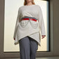 HarnessClub plus-size red leather dress belt with silver chain detail