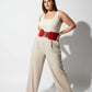 HarnessClub plus-size red vegan-leather waist cincher belt with triple-buckle design