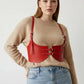 Plus Size Red Vegan Leather Under-Bust Corset Belt Harness with dual buckles.