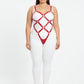 Plus-size red vegan-leather body cage harness with wide diamond lattice by HarnessClub