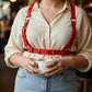 Plus size red vegan leather shoulder harness with waist belt and wide straps, square buckles by HarnessClub