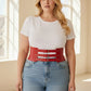 HarnessClub plus-size red wide triple-buckle corset belt, vegan leather waist accessory.
