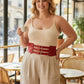 Plus Size Red Wide Triple-Buckle Corset Belt by HarnessClub, vegan leather waist accessory.