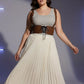 Plus-size tan leather corset harness with lace-up front and adjustable shoulder straps by HarnessClub