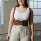 Plus-size tan corset harness with lace-up front and shoulder straps by HarnessClub.