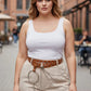 Plus Size Tan Grommet Belt with O-Ring and Chain Detail by HarnessClub in vegan leather