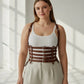 Plus Size Tan Multi-Strap Corset Body Harness in vegan leather