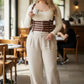 Plus-Size tan multi-strap corset body harness in vegan leather
