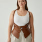 Plus Size Tan Shoulder Strap Harness Vest by HarnessClub in vegan leather with double buckles and peplum waist cincher
