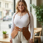 Plus-size tan vegan leather suspender corset harness with choker and hip flaps by HarnessClub