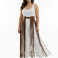 Plus Size tan vegan leather fringe belt skirt by HarnessClub with ultra-long fringe