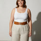 Plus-size tan leather waist belt with double buckles by HarnessClub.
