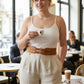 Plus Size Tan Wide Double-Buckle Leather Waist Belt by HarnessClub