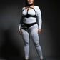 Plus Size underbust harness with asymmetric sash hip belt in black vegan leather two-piece by HarnessClub