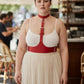 Plus Size Vegan Leather Corset Harness by HarnessClub, red neck-to-waist belt with buckles.