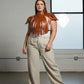 Plus Size Vegan Leather Corset Harness by HarnessClub with rivet detailing and brown shoulder straps