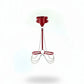 Red vegan-leather hip harness with chain drapes and metal rings by HarnessClub.