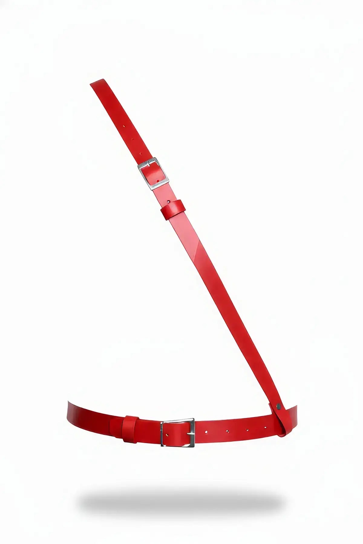 Red single-strap shoulder harness belt by HarnessClub; vegan leather