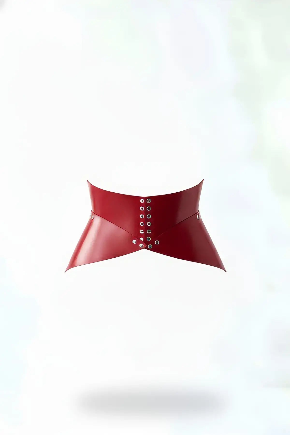 Red wide lace-up corset waist cincher in vegan leather by HarnessClub