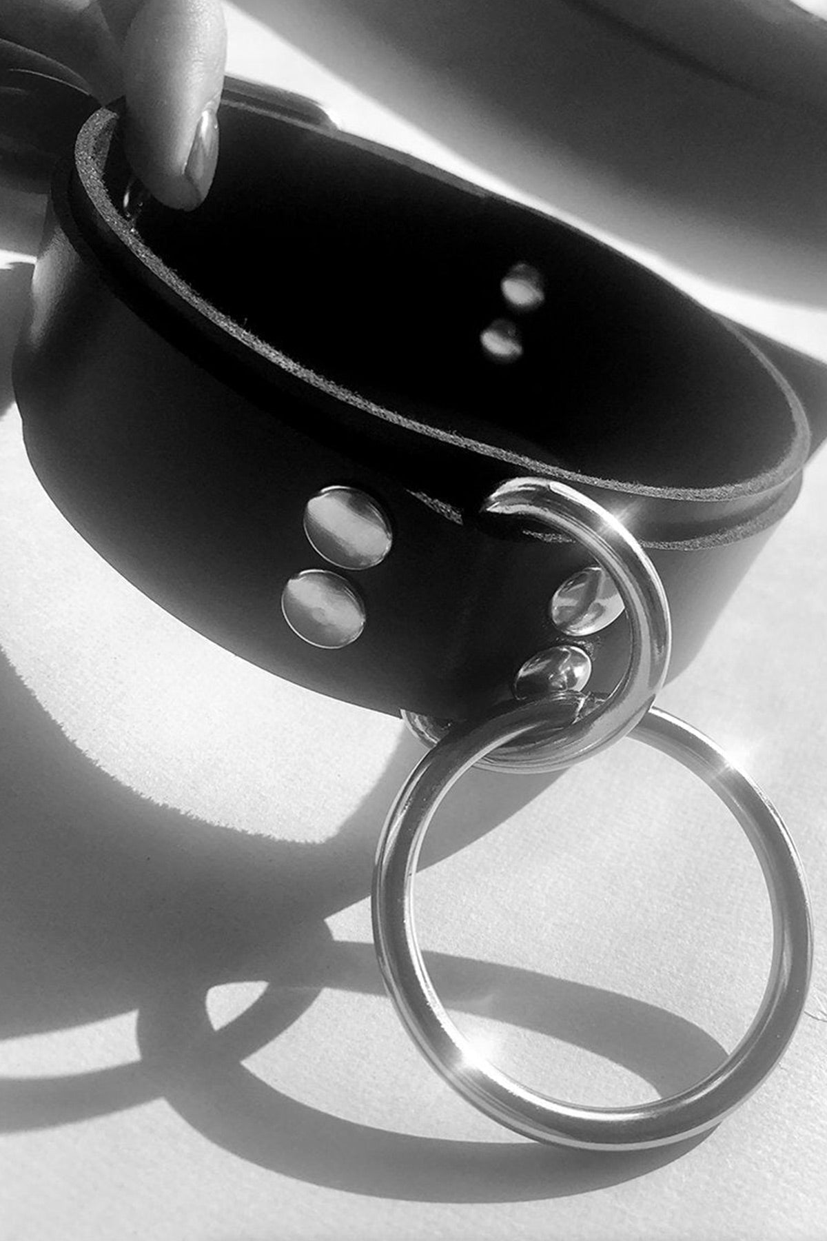 Ring Detailed Leather Choker, Leather Leash, Ring Leash