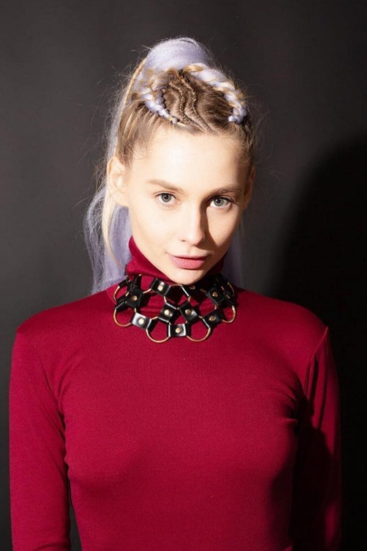 Ring Detailed Leather Choker Neck Accessory S1