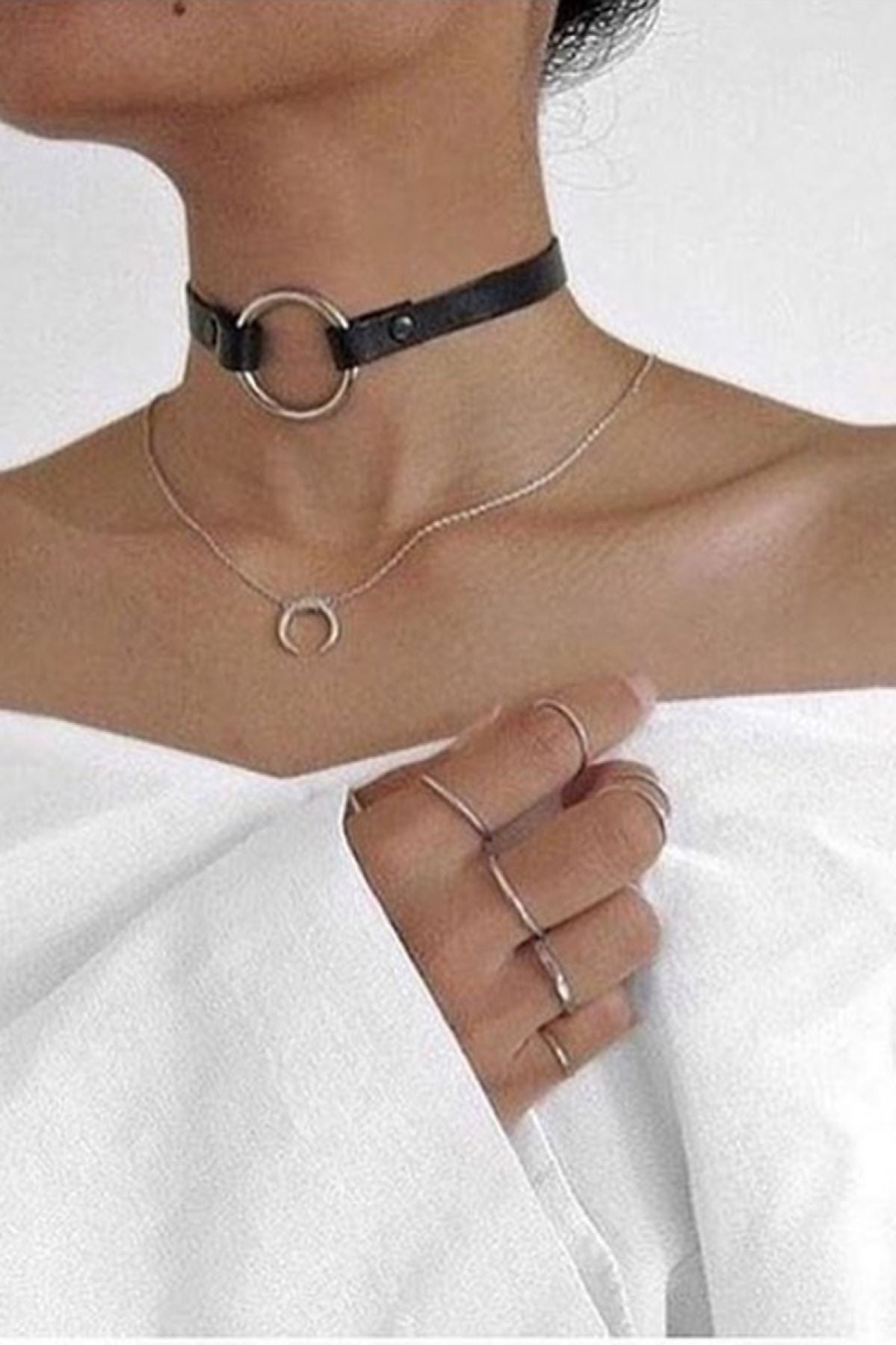 Stylish Leather Choker with Ring Detail