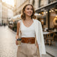 HarnessClub tan wide O-ring waist belt, vegan leather festival belt