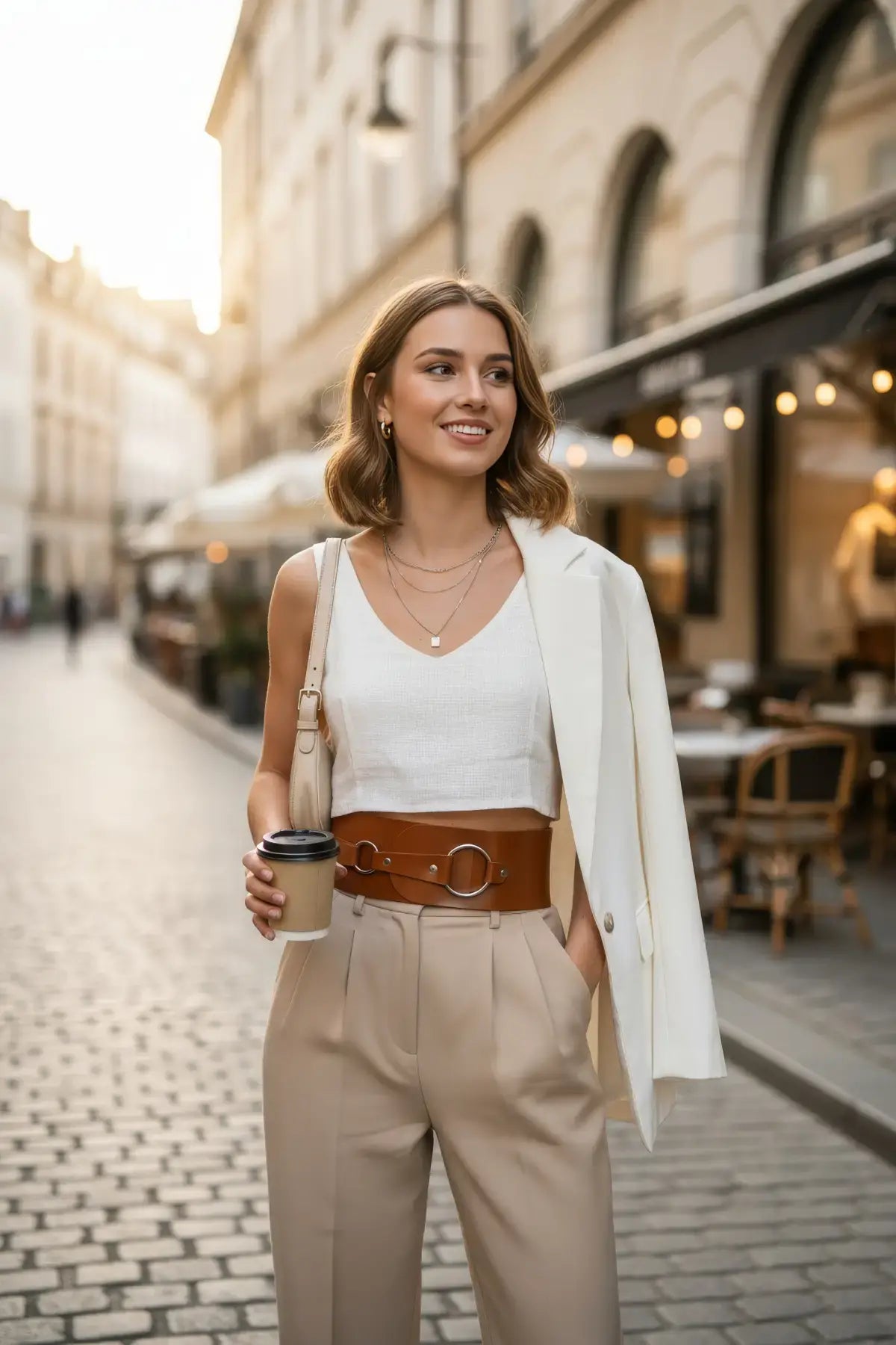 HarnessClub tan wide O-ring waist belt, vegan leather festival belt
