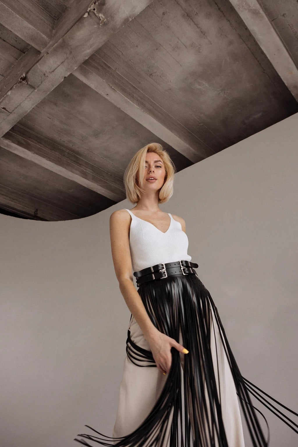 Tassel Leather Skirt, Stylish Tassel Leather Skirt Above Waist