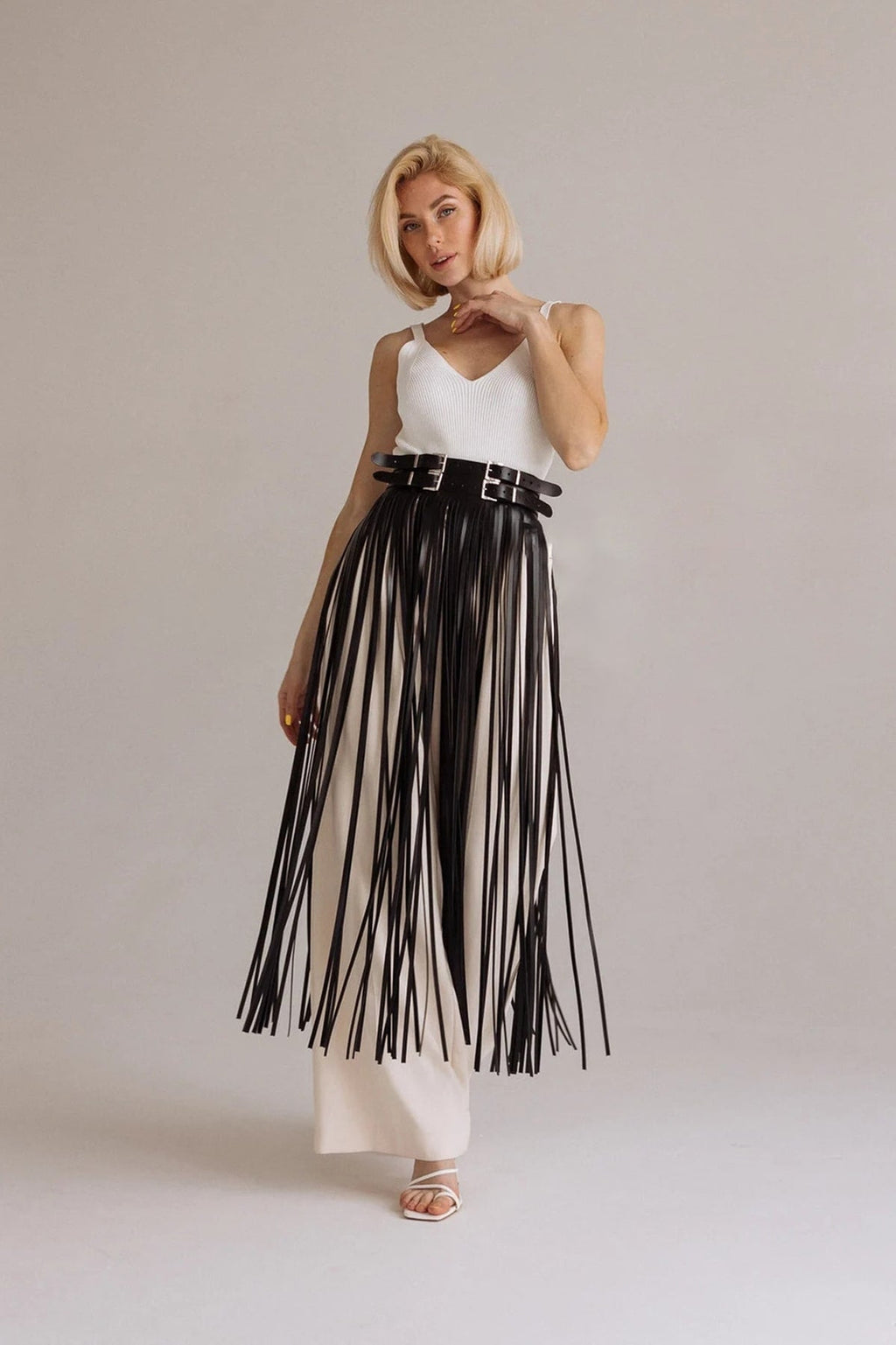 Tassel Leather Skirt, Stylish Tassel Leather Skirt Above Waist